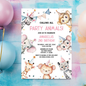 Party animals cute safari girl birthday party invitation