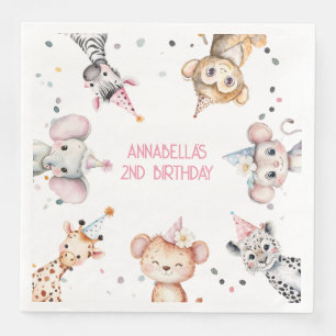 Party animals cute safari girl birthday party paper dinner napkins