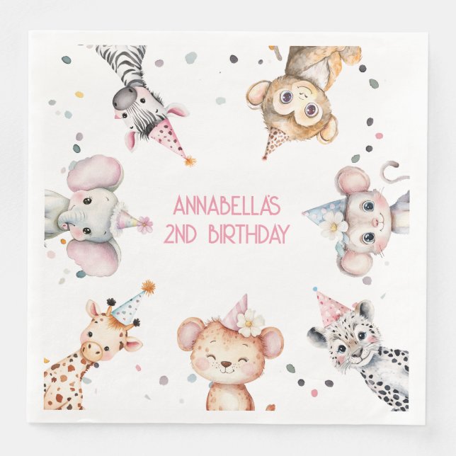 Party animals cute safari girl birthday party paper dinner napkins (Front)