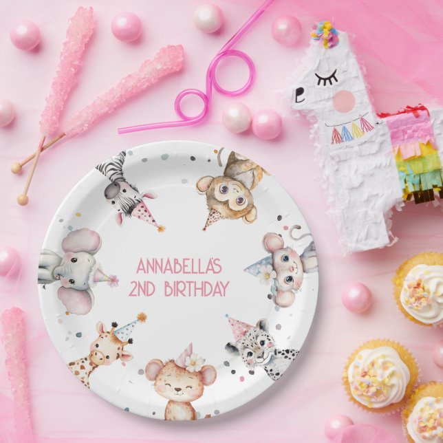 Party animals cute safari girl birthday party paper plates (Party)