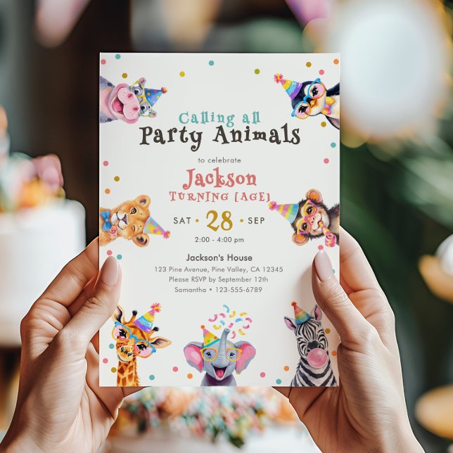 Party Animals Editable Age Child's Birthday Party Invitation (Creator Uploaded)