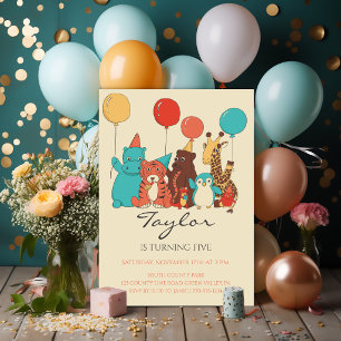 Party Animals Elegant Contemporary Kids Birthday Invitation