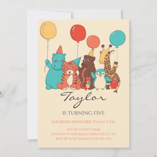 Party Animals Elegant Contemporary Kids Birthday Invitation