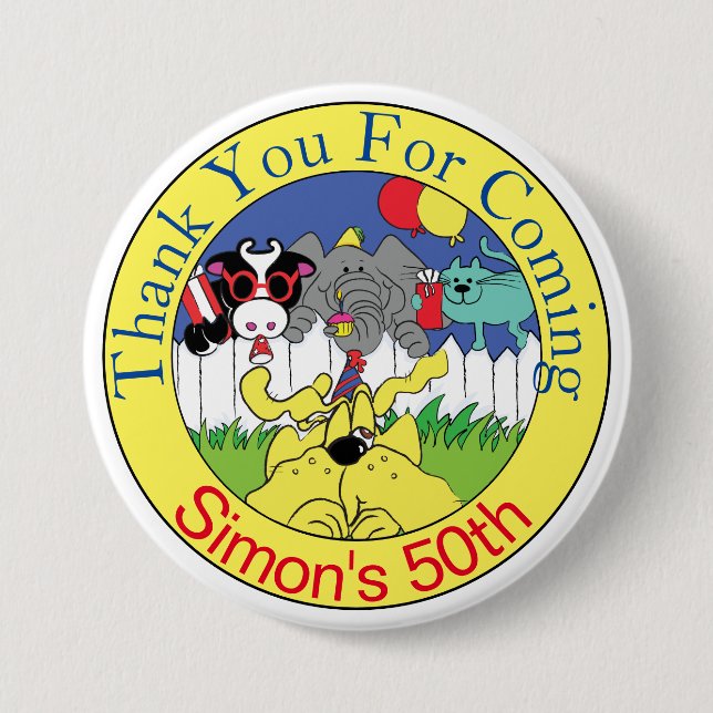 Party Animals Funny Birthday Party Button (Front)