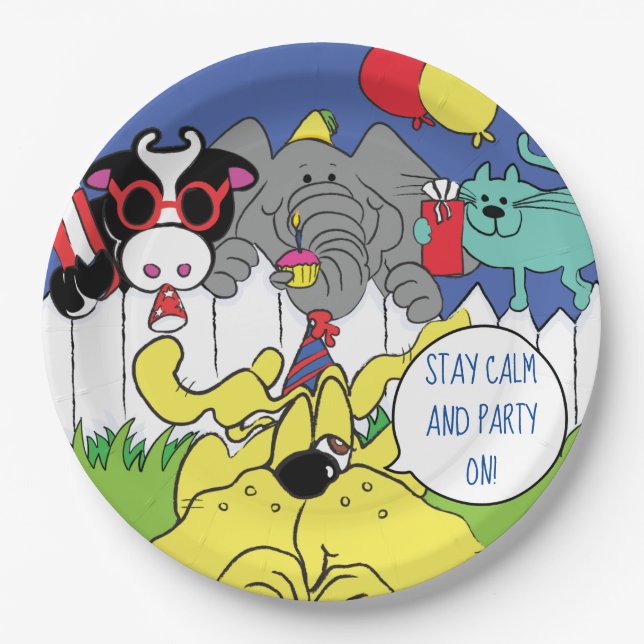 Party Animals Funny Birthday Party Paper Plates (Front)