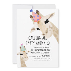 Party Animals Giraffe 1st Birthday Invitation
