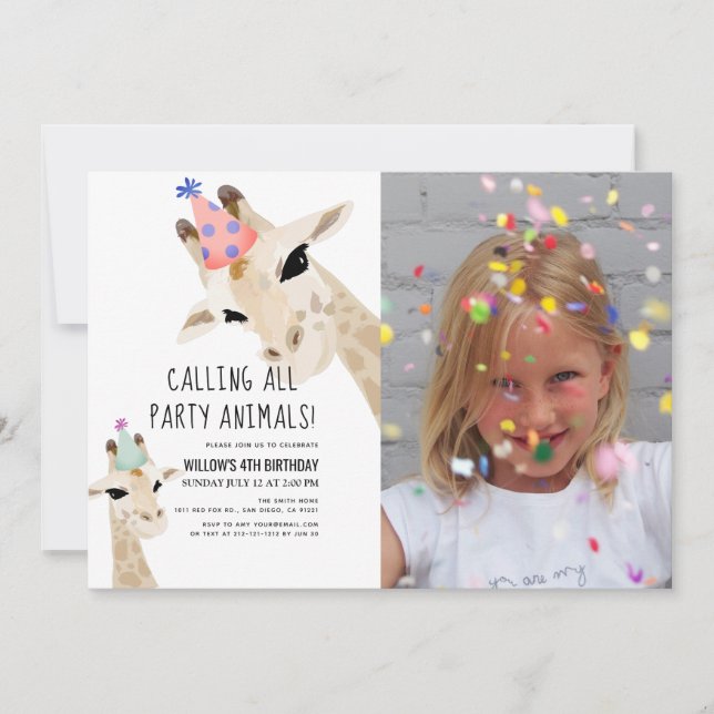 Party Animals Giraffe Photo Birthday Invitation (Front)