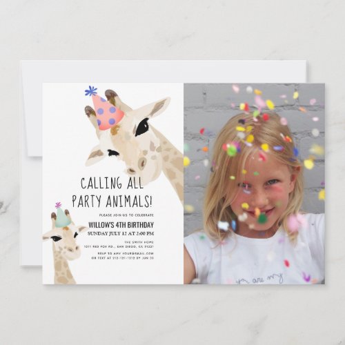 Party Animals Giraffe Photo Birthday Invitation