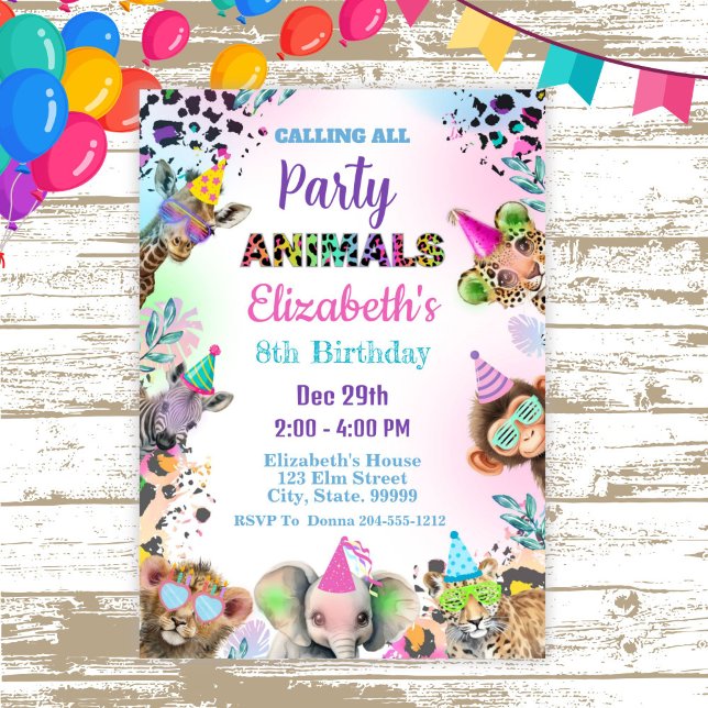 Party Animals Girl Birthday Invitation  (Creator Uploaded)