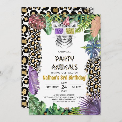 Party Animals Girl Safari Birthday Jungle Zoo  Invitation