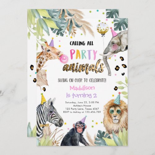 Party Animals Girl Safari Birthday Jungle Zoo Invitation