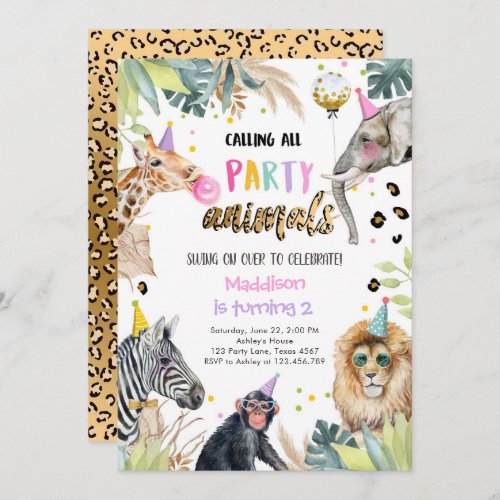 Party Animals Girl Safari Birthday Leopard Zoo Invitation