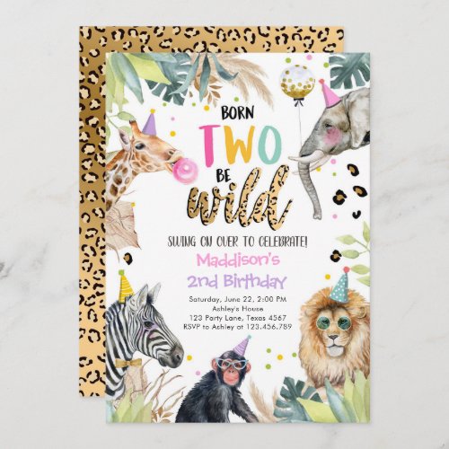 Party Animals Girl Safari Two Wild 2nd Birthday In Invitation