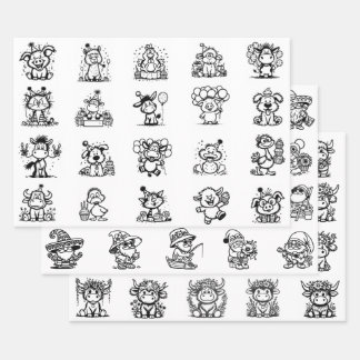 Party Animals, Gnomes, & Highland Cows Assortment Wrapping Paper Sheets