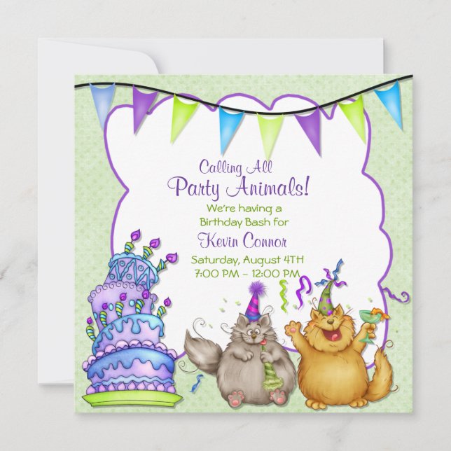 Party Animals Green Birthday Invitation (Front)