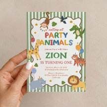 Party Animals Green Safari 1st Birthday Invitation