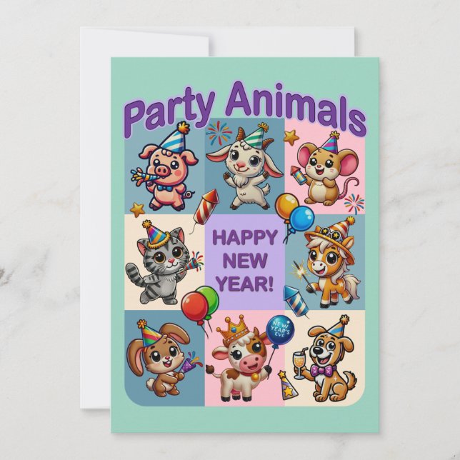 Party Animals "Happy New Year" Invitation (Front)