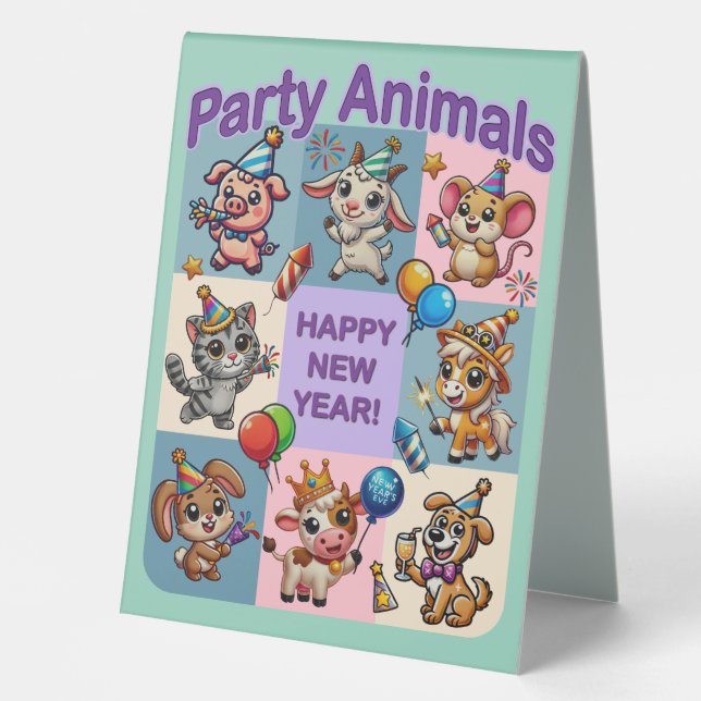 Party Animals "Happy New Year" Table Tent (Front)