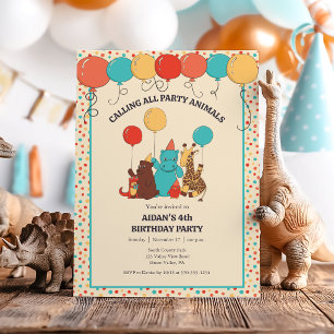Party Animals Hippo, Giraffe, Bear Birthday Party Invitation