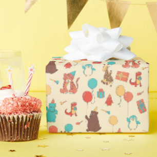 Party Animals Hippo, Giraffe, Bear Birthday Party Wrapping Paper
