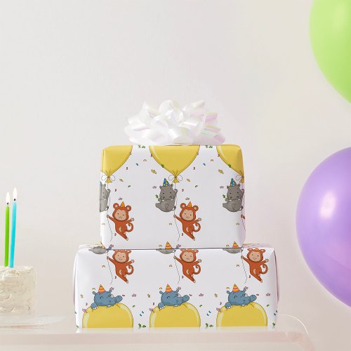 Party Animals Holding A Balloon Wrapping Paper