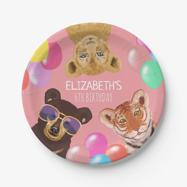Party Animals Illustration Birthday Paper Plates (Front)