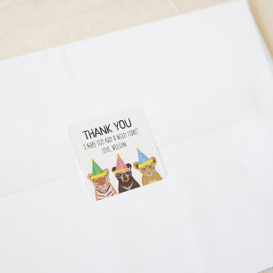 Party Animals Illustration Birthday Thank You  Square Sticker