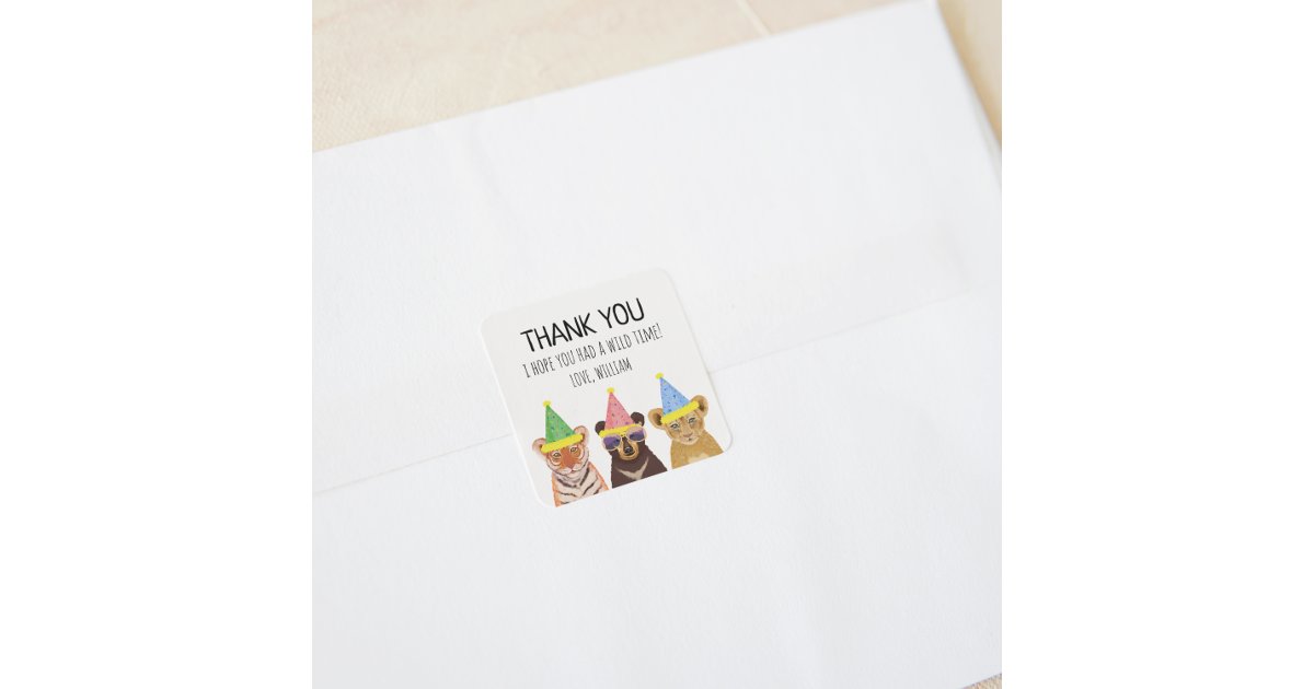 Party Animals Illustration Birthday Thank You  Square Sticker