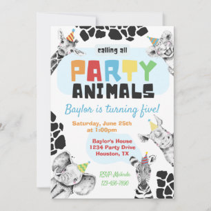 Party Animals Invitation   Safari Animals