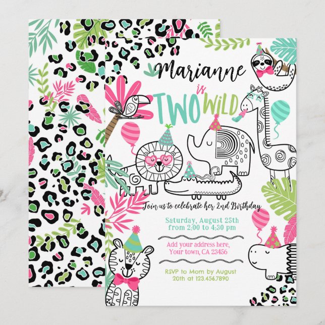 Party Animals, Jungle Safari 2nd Birthday Invitation (Front/Back)
