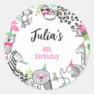 Party Animals, Jungle Safari Classic Round Sticker
