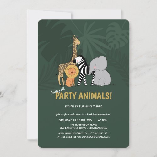 Party Animals Jungle Safari Kids Birthday Invitation
