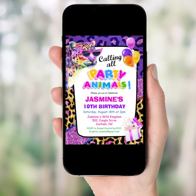 Party Animals Jungle Zoo Birthday Invitation Girl (Front Digital)