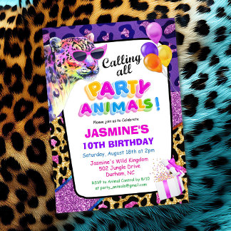 Party Animals Jungle Zoo Birthday Invitation Girl