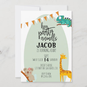 PARTY ANIMALS, KIDS BIRTHDAY, ANIMAL PARTY ANNOUNCEMENT