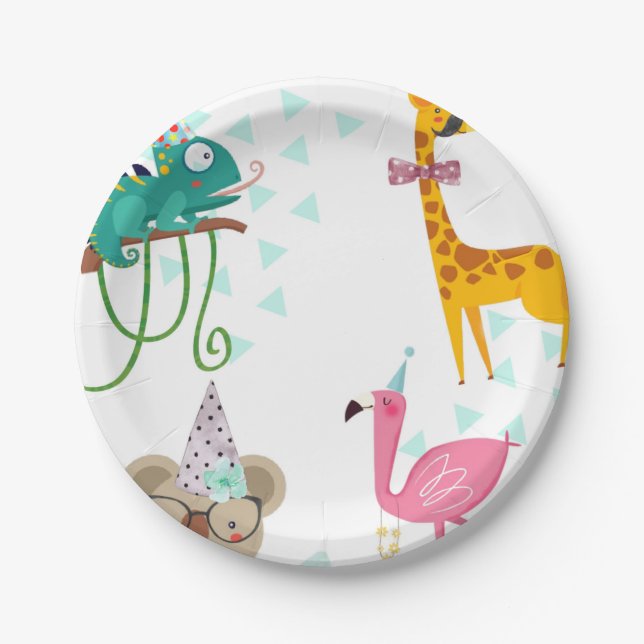 Party Animals, Kids Birthday, Animal party Save Th Paper Plates (Front)
