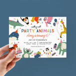 Party Animals Kids Birthday Party Invitation<br><div class="desc">Get ready to celebrate with a "Party Animals" themed kids' birthday invitation! This fun and festive design features adorable, colorful animals wearing party hats, surrounded by balloons, presents, and a birthday cake. Perfect for a lively and cheerful birthday celebration, this invitation can be customized with your event details. Available as...</div>