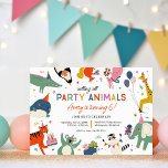 Party Animals Kids Birthday Party Invitation<br><div class="desc">Get ready to celebrate with a "Party Animals" themed kids' birthday invitation! This fun and festive design features adorable, colorful animals wearing party hats, surrounded by balloons, presents, and a birthday cake. Perfect for a lively and cheerful birthday celebration, this invitation can be customized with your event details. Available as...</div>