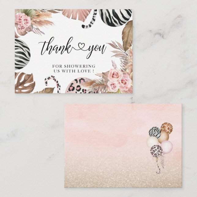 Party Animals Leopard Print Jungle Wild thank you Note Card (Front/Back)