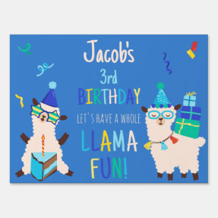 Party Animals Llama Birthday Boys Blue Sign
