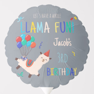 Party Animals Llama Birthday Boys Gray Balloon