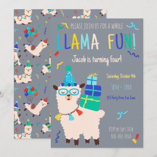 Party Animals Llama Birthday Boys Gray Invitation