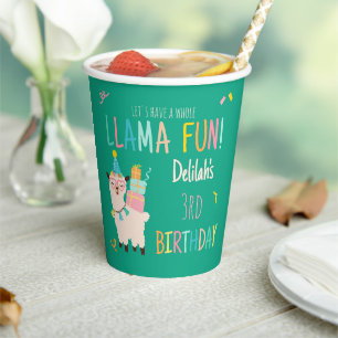 Party Animals Llama Birthday Girls Green Paper Cups