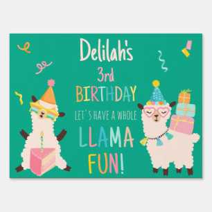 Party Animals Llama Birthday Girls Green Sign