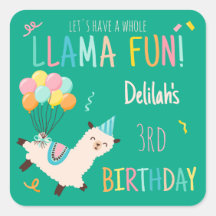 Party Animals Llama Birthday Girls Green