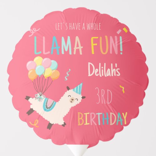 Party Animals Llama Birthday Girls Pink Balloon