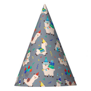 Party Animals Llama Birthday Party Gray Boys Hat