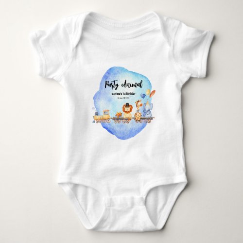 Party Animals on Train Jungle Birthday Party Baby Bodysuit