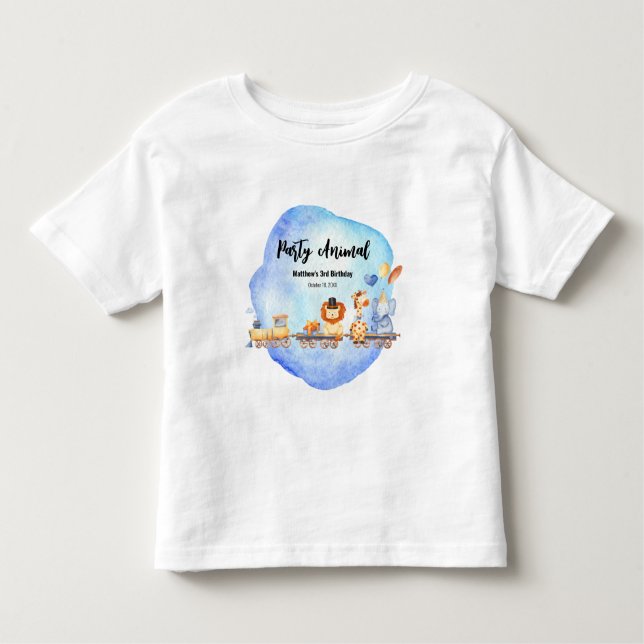 Party Animals on Train Jungle Birthday Party Toddler T-shirt (Front)