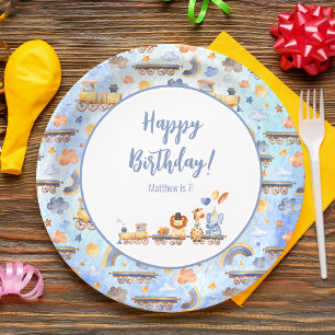 Party Animals on Train Kid Jungle Happy Birthday Paper Plates